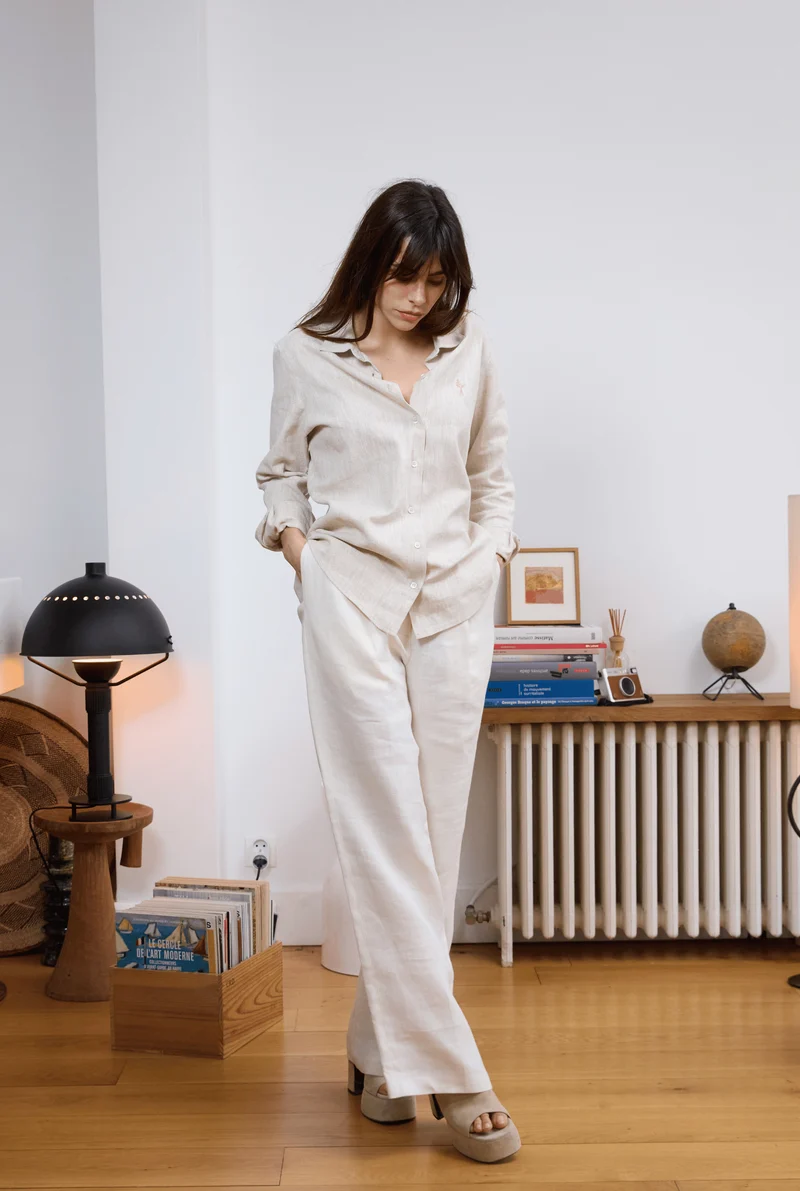 Pantalon en lin blanc femme