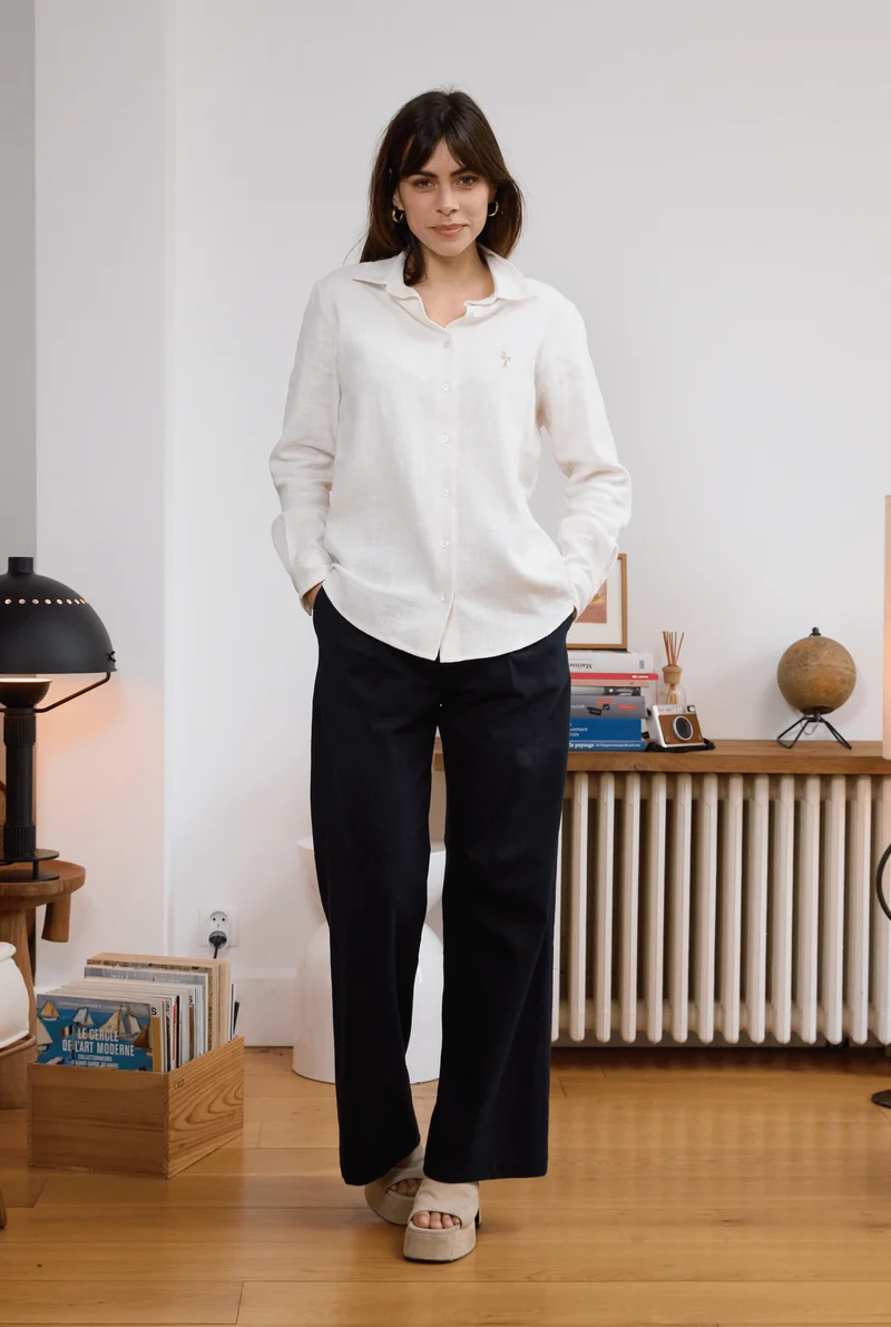Pantalon en lin bleu femme