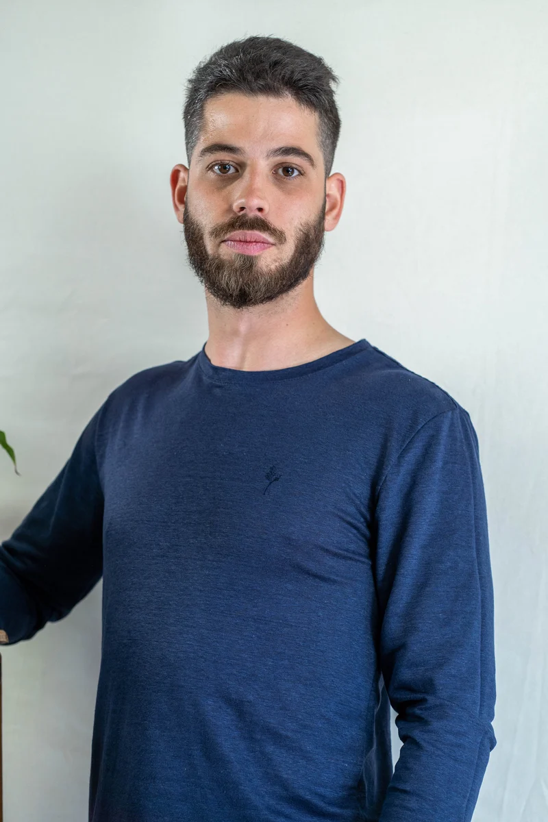 T shirt manches longues en lin bio homme - bleu