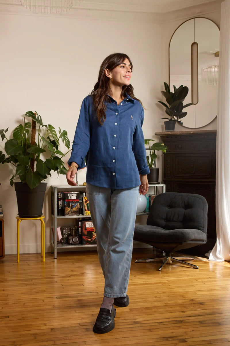 Chemise en lin bleu femme