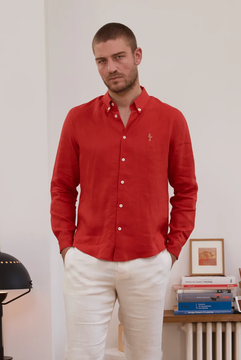 Chemise en lin homme - Brique
