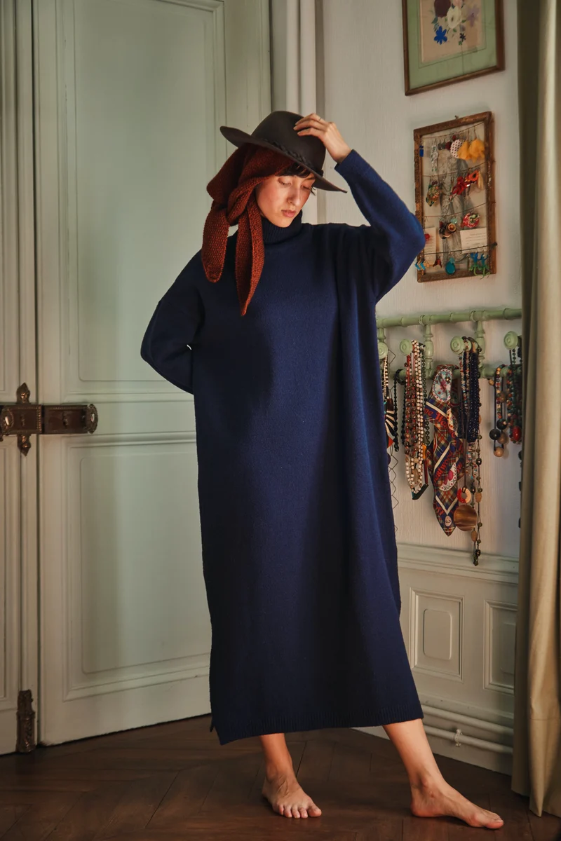 FREYA Knit Dress in Merino Wool - Navy