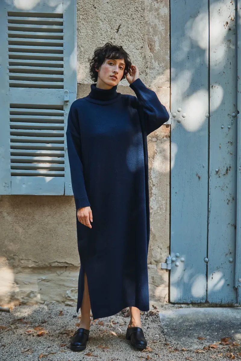 FREYA Knit Dress in Merino Wool - Navy