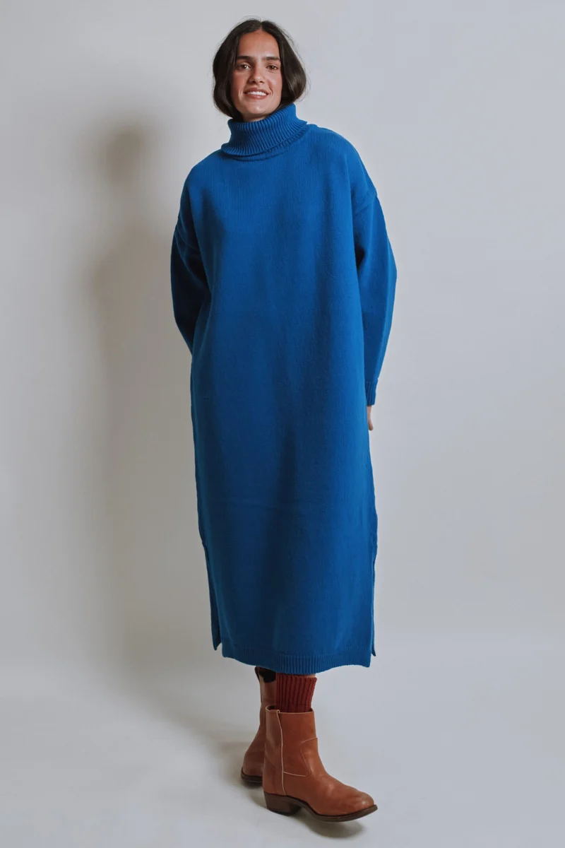 FREYA Knit Dress in Merino Wool - Cobalt Blue