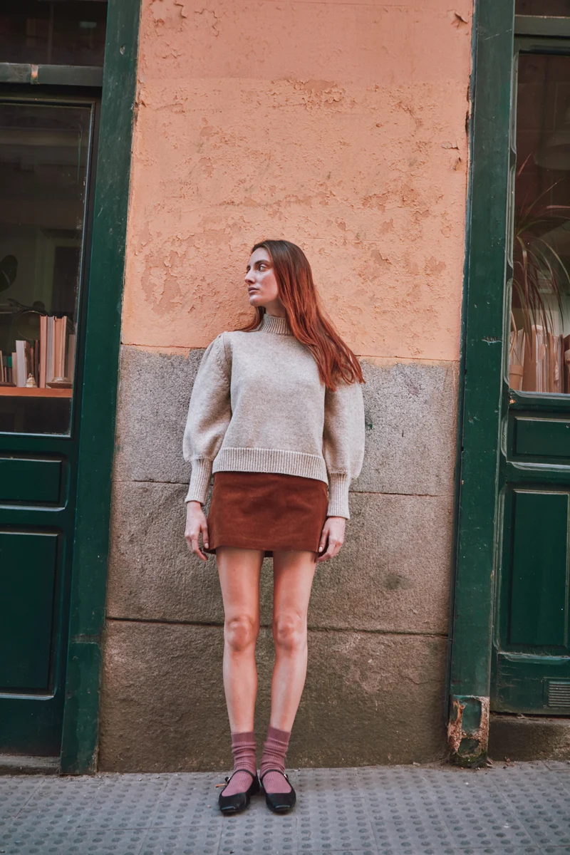 NATHALIE Puff Sleeve Sweater in Merino Wool - Beige