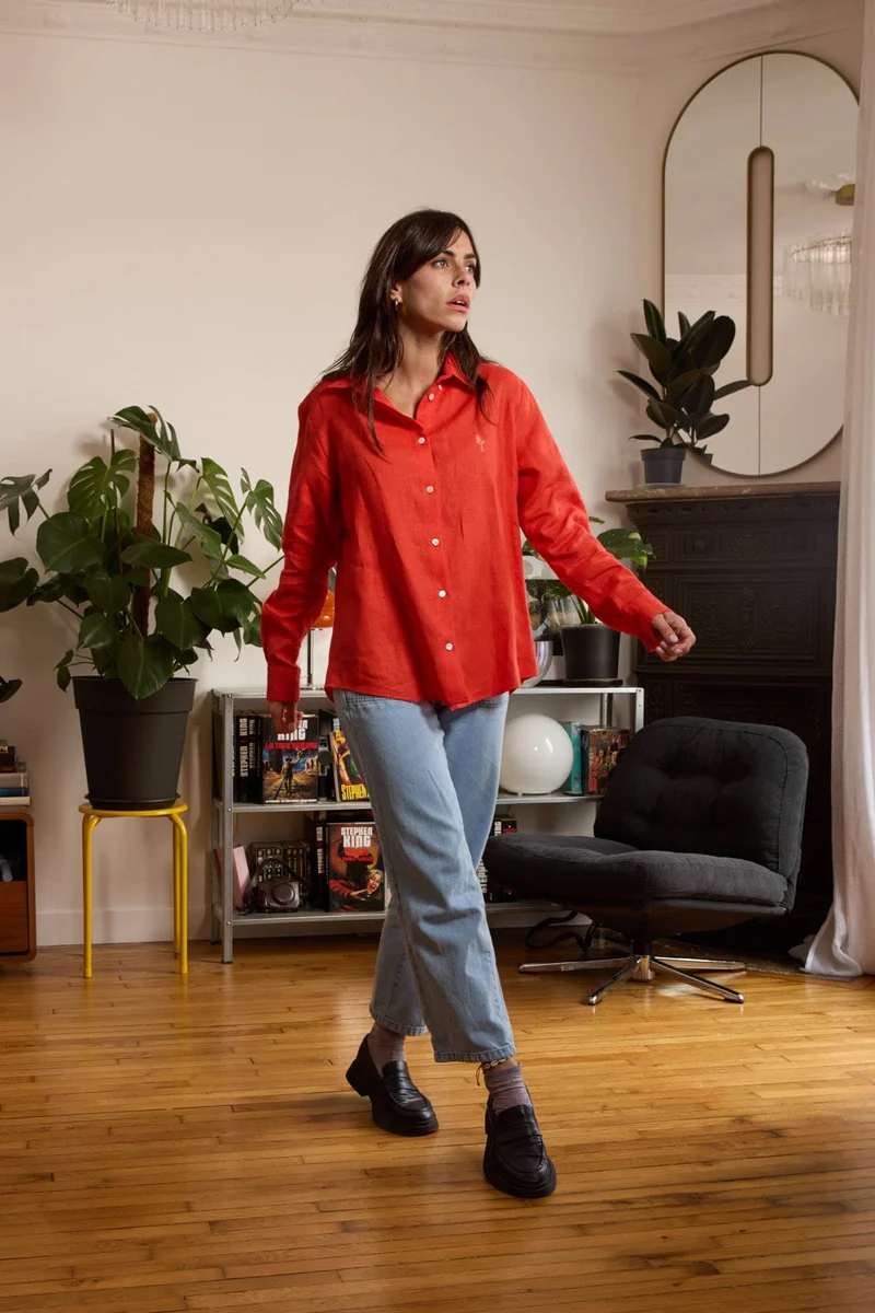 chemise en lin femme rouille