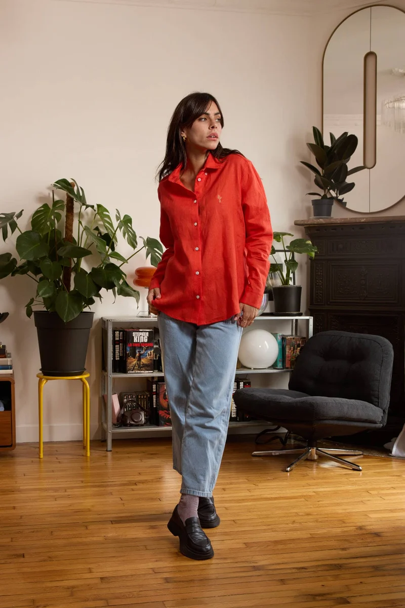 chemise en lin femme rouille