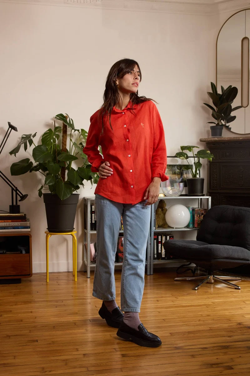 chemise en lin femme rouille