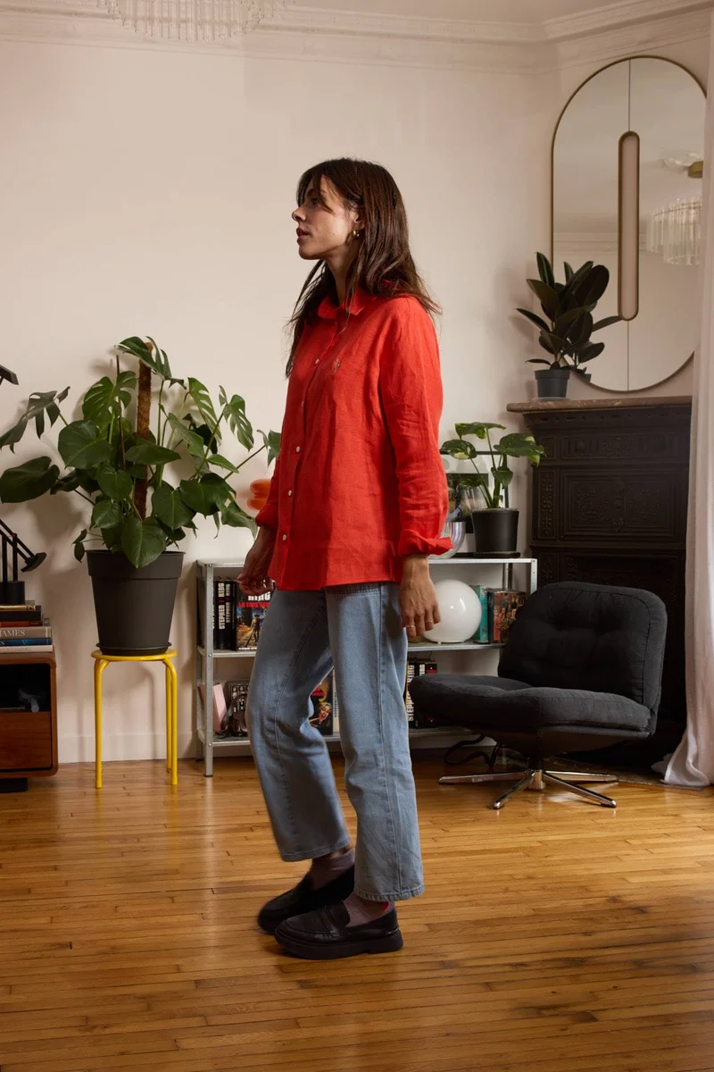 chemise en lin femme rouille