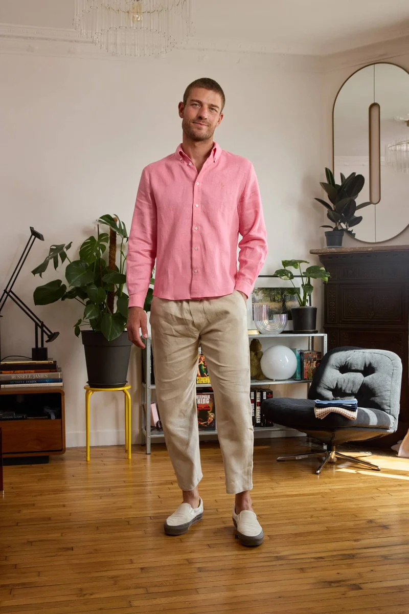 chemise en lin homme rose