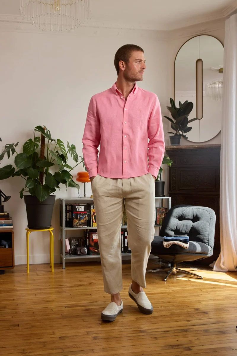 chemise en lin homme rose