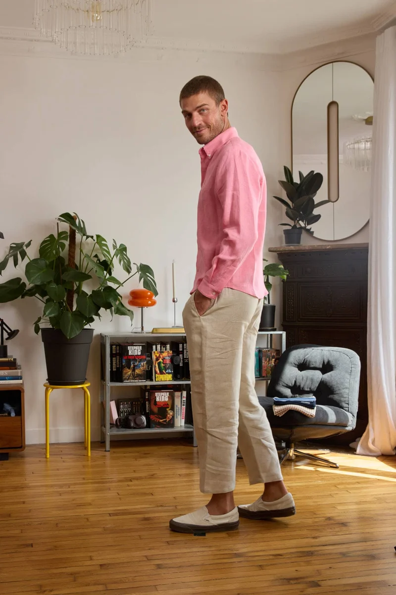 chemise en lin homme rose