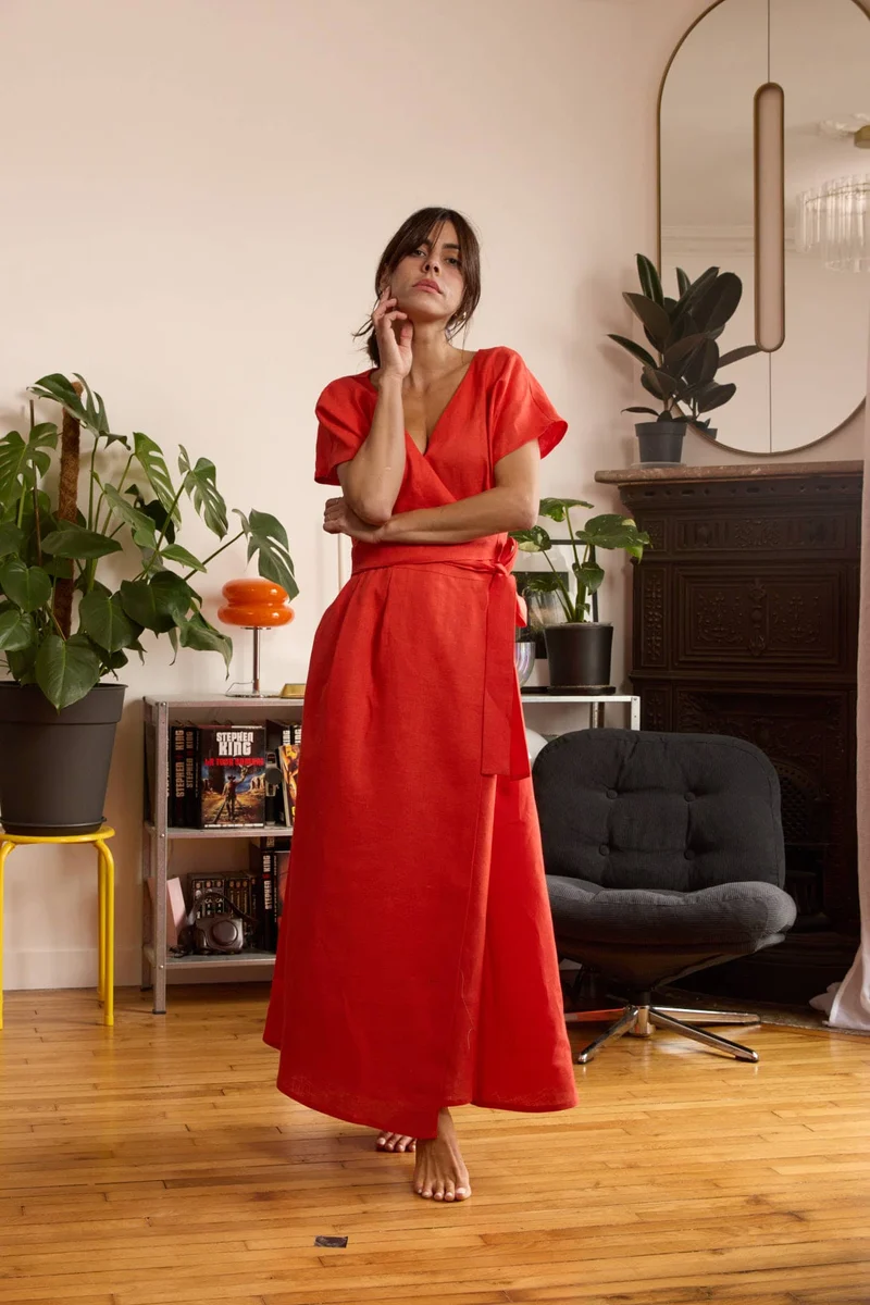 Robe en lin rouille