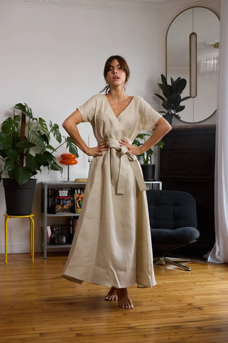 Robe en lin beige