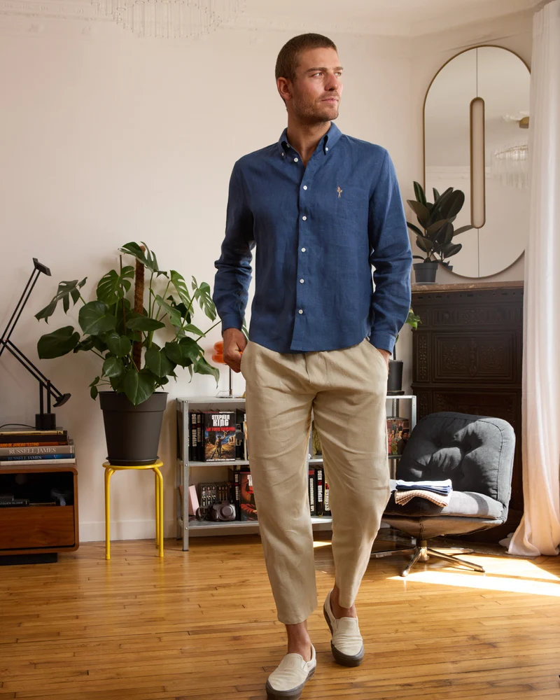 Pantalon en lin beige homme - fluide