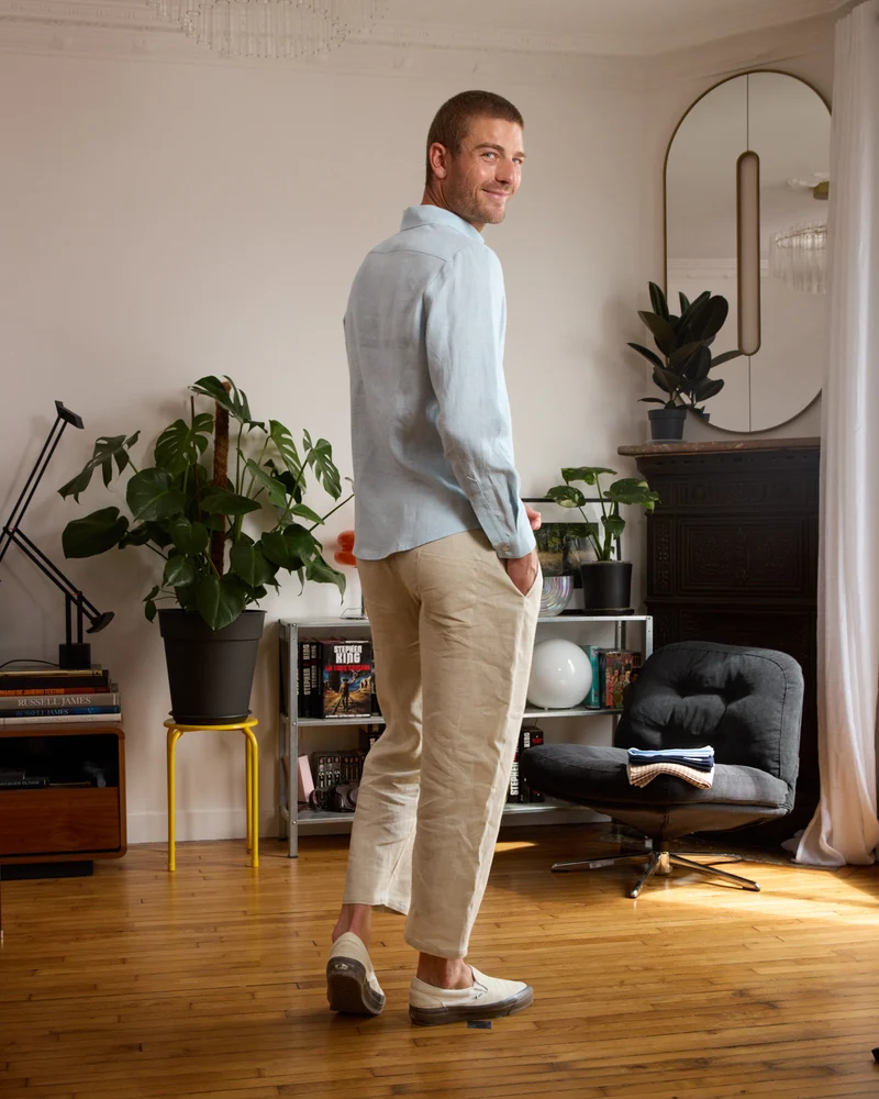 Pantalon en lin beige homme - fluide