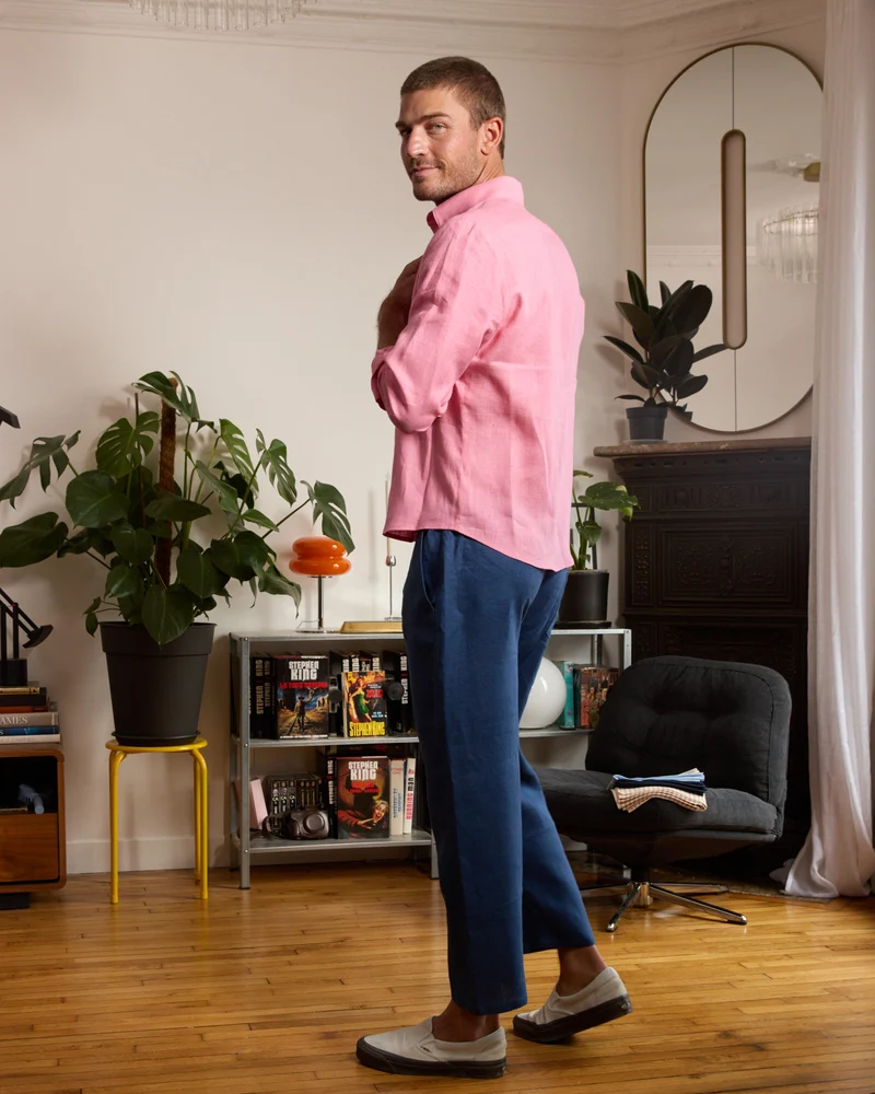 Pantalon en lin bleu homme - fluide