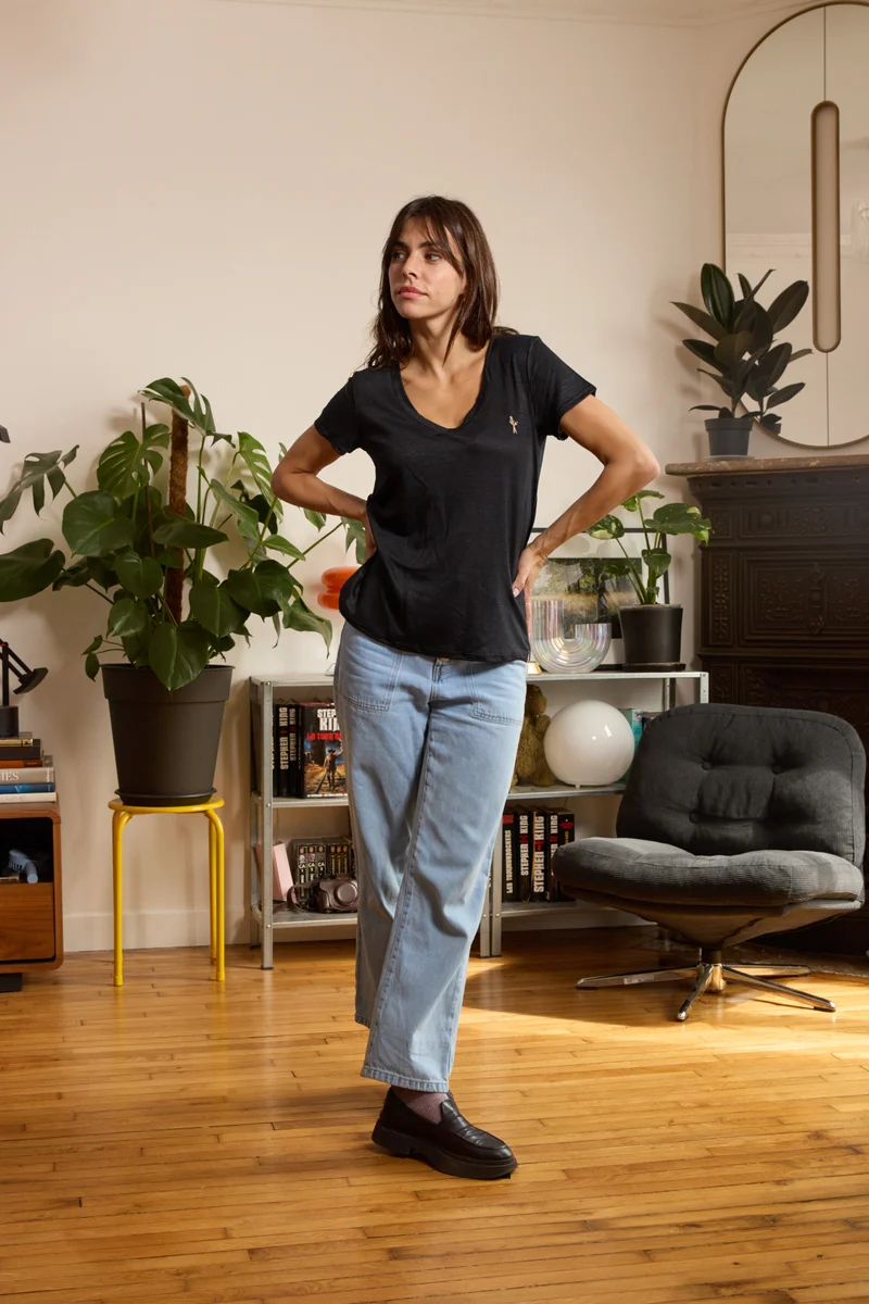 T shirt en lin femme - noir