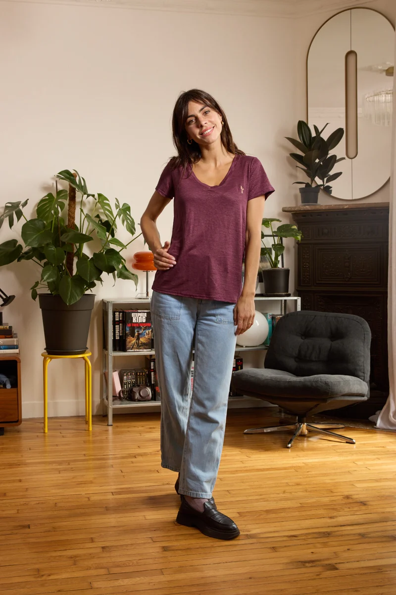 T shirt en lin femme - bordeaux