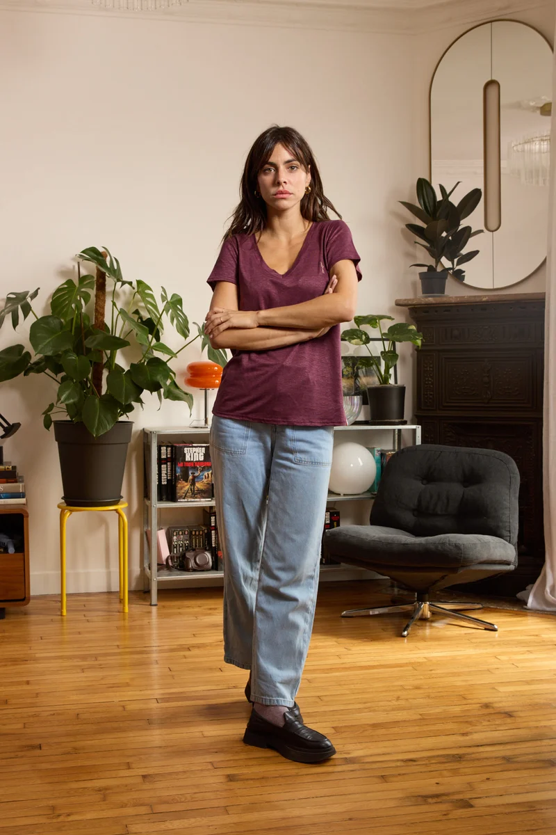 T shirt en lin femme - bordeaux