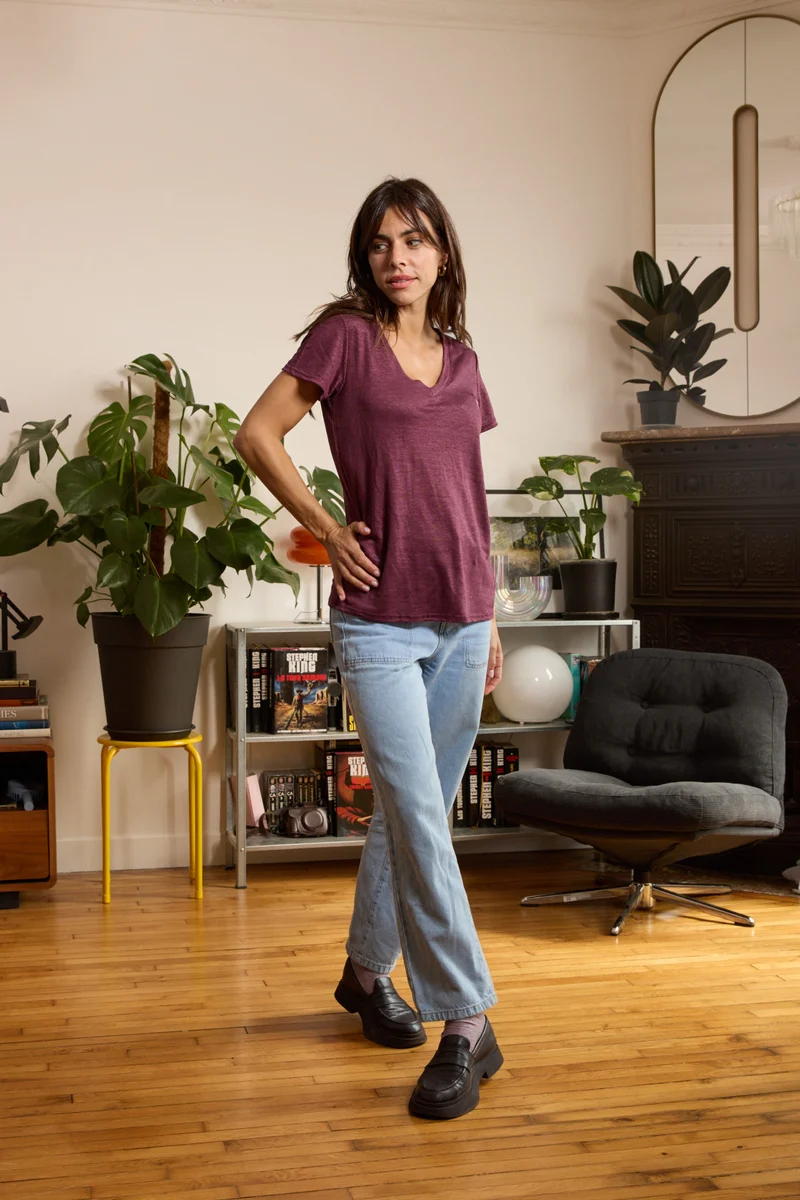 T shirt en lin femme - bordeaux