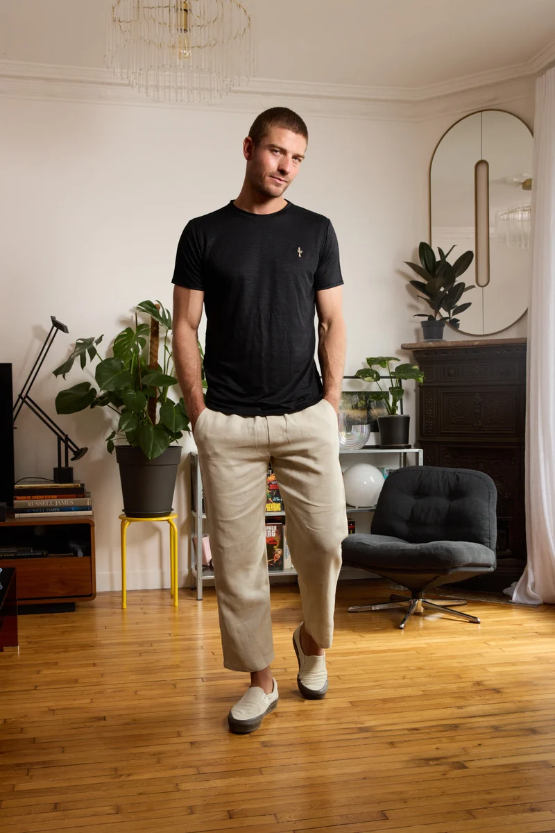 T shirt en lin homme - noir