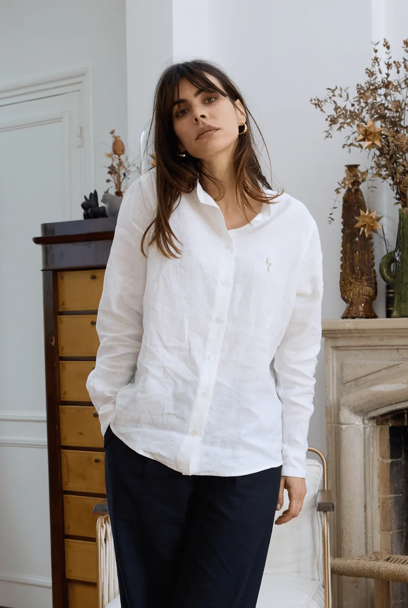Chemise en lin col mao blanc femme