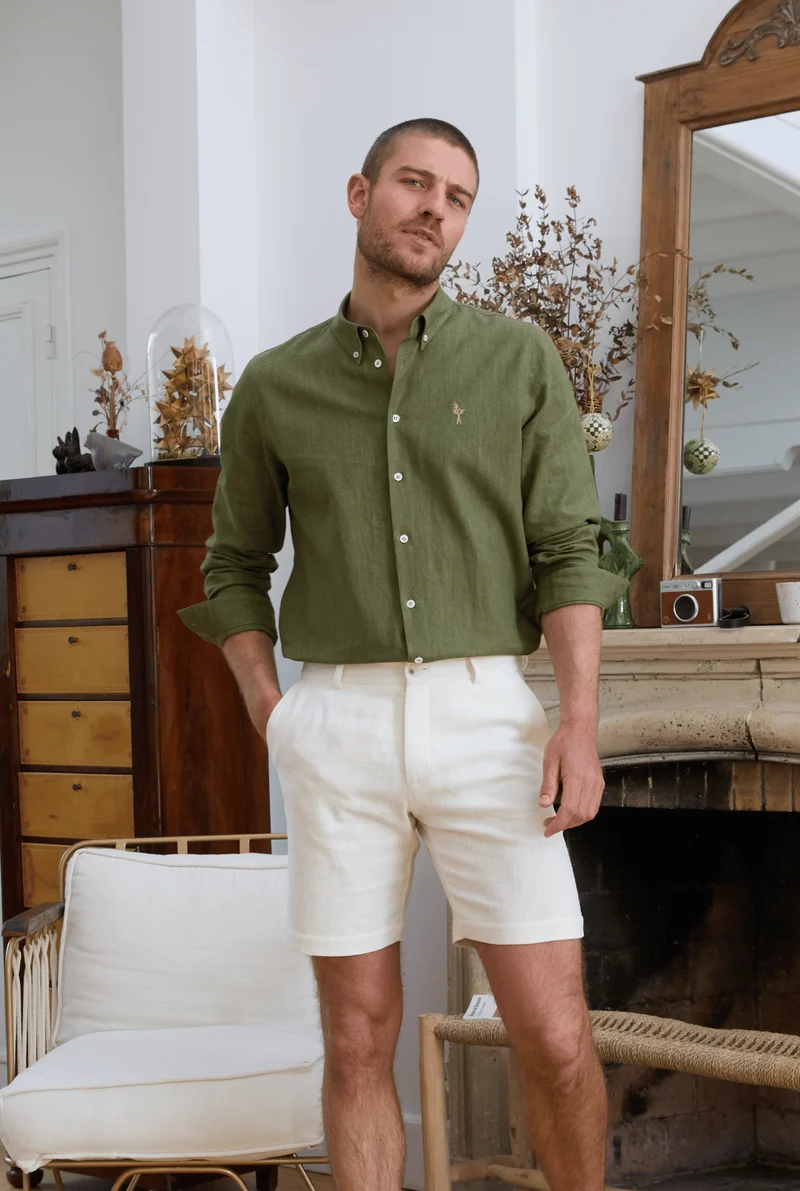 Short en lin homme blanc