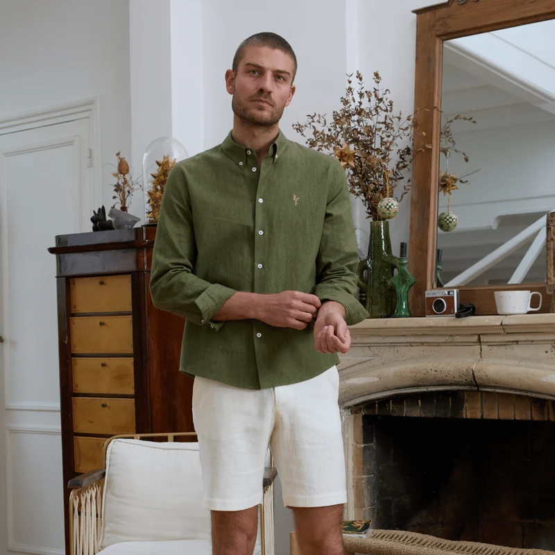 Short en lin homme blanc