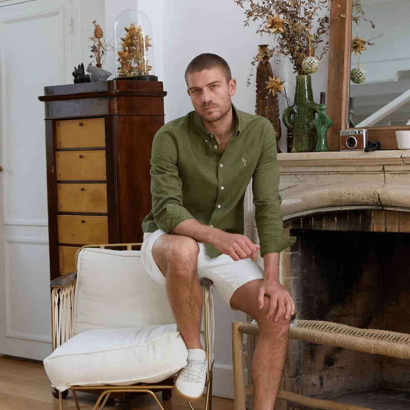 Short en lin homme blanc