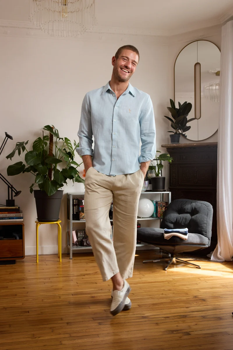 Chemise en lin bleu ciel homme