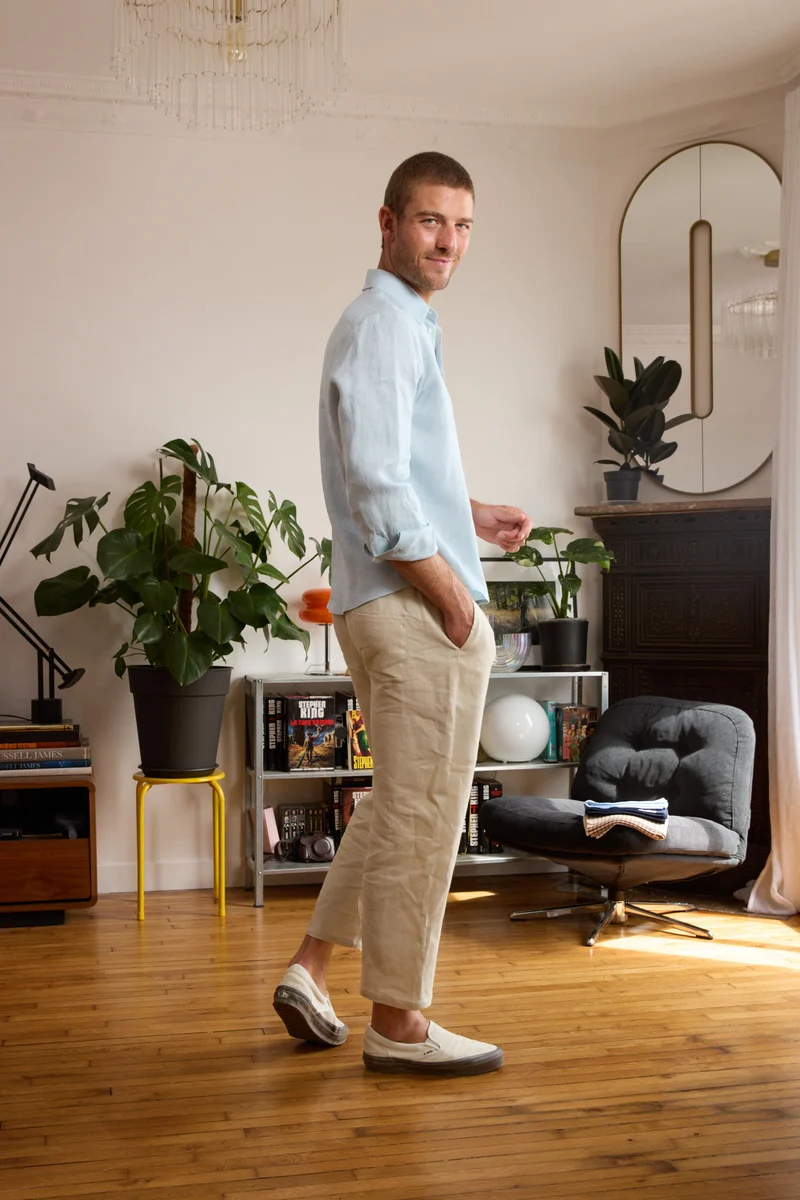Chemise en lin bleu ciel homme