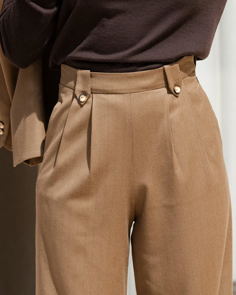 Pantalon large Bari - Camel rayé