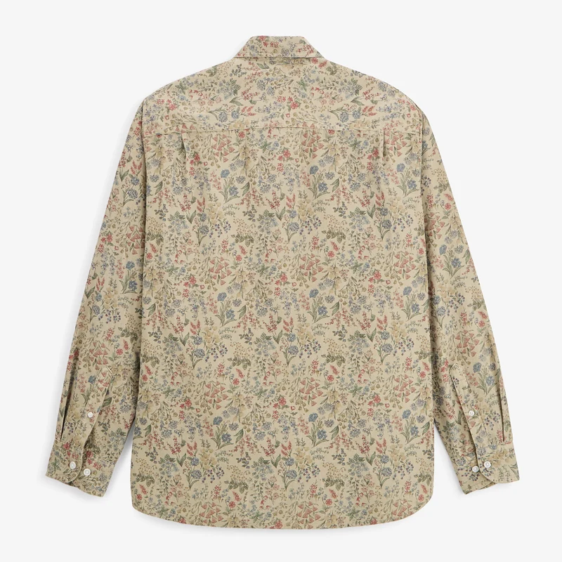 Chemise manches longues velours côtelé floral beige