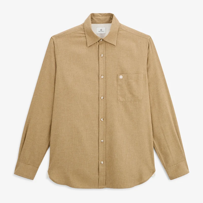 Chemise manches longues 100% coton flanelle beige chiné