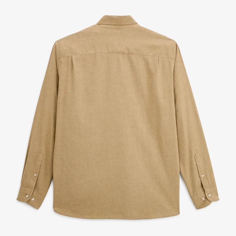 Chemise manches longues 100% coton flanelle beige chiné