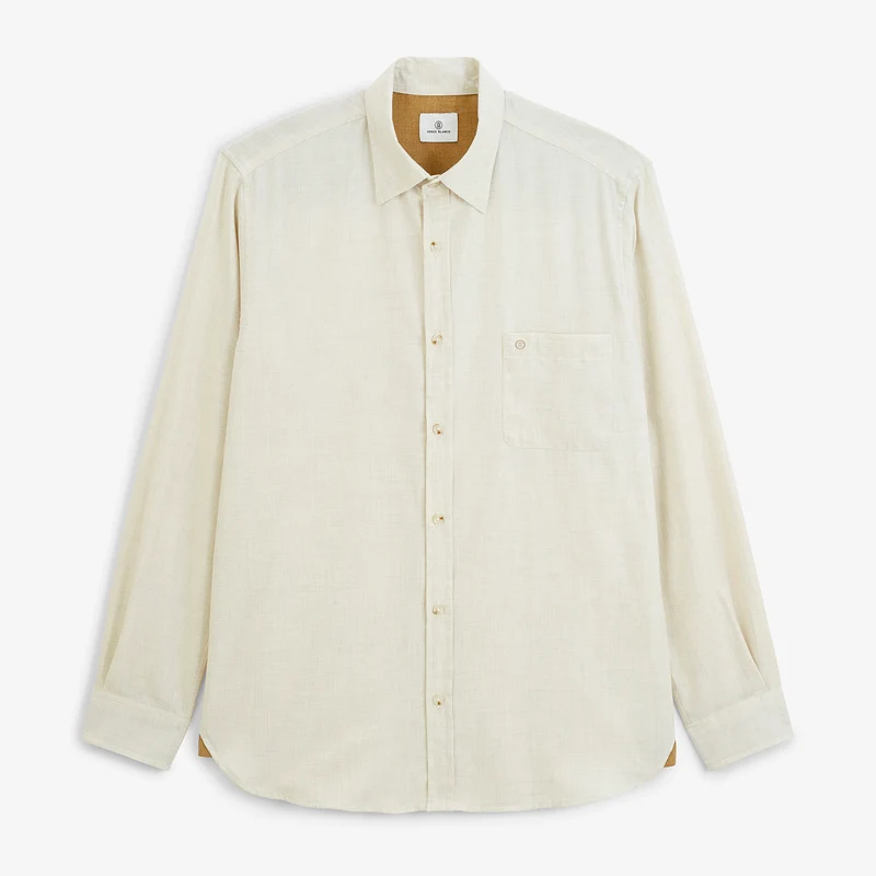 Chemise manches longues coton chiné blanc cassé