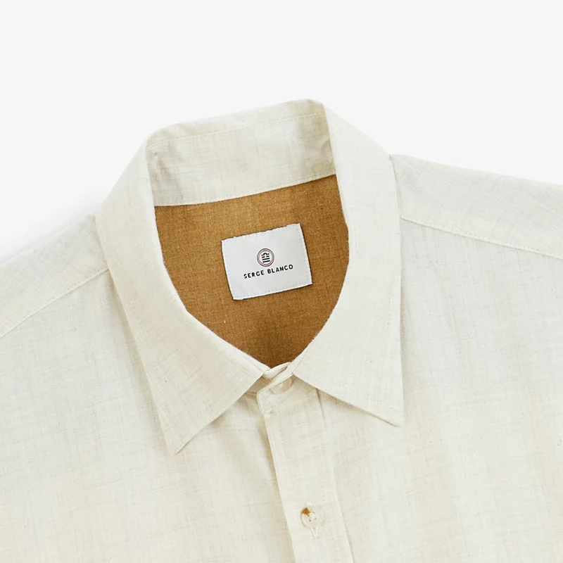 Chemise manches longues coton chiné blanc cassé