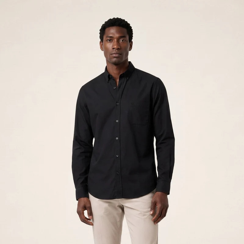 Chemise manches longues popeline de coton noir