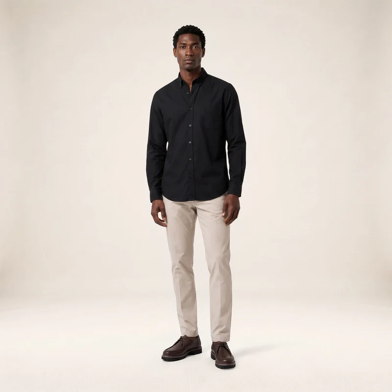 Chemise manches longues popeline de coton noir