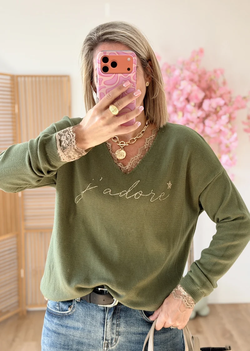 Pull Col V J'adore – Taille Unique