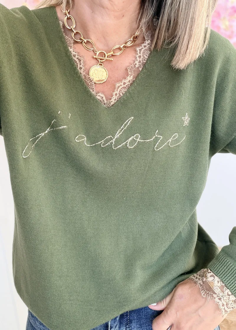 Pull Col V J'adore – Taille Unique