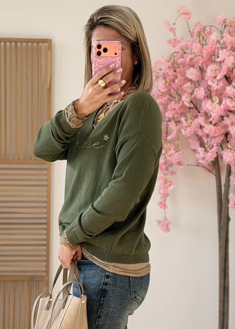 Pull Col V J'adore – Taille Unique