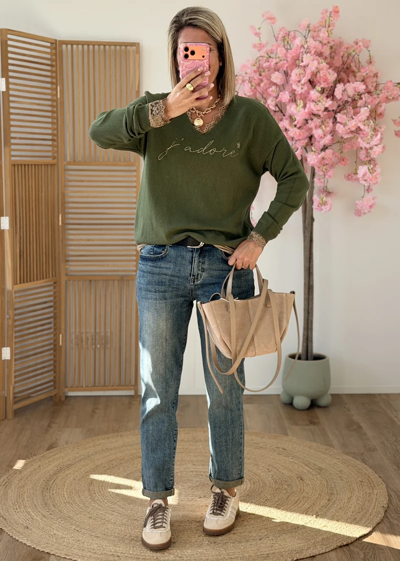 Pull Col V J'adore – Taille Unique