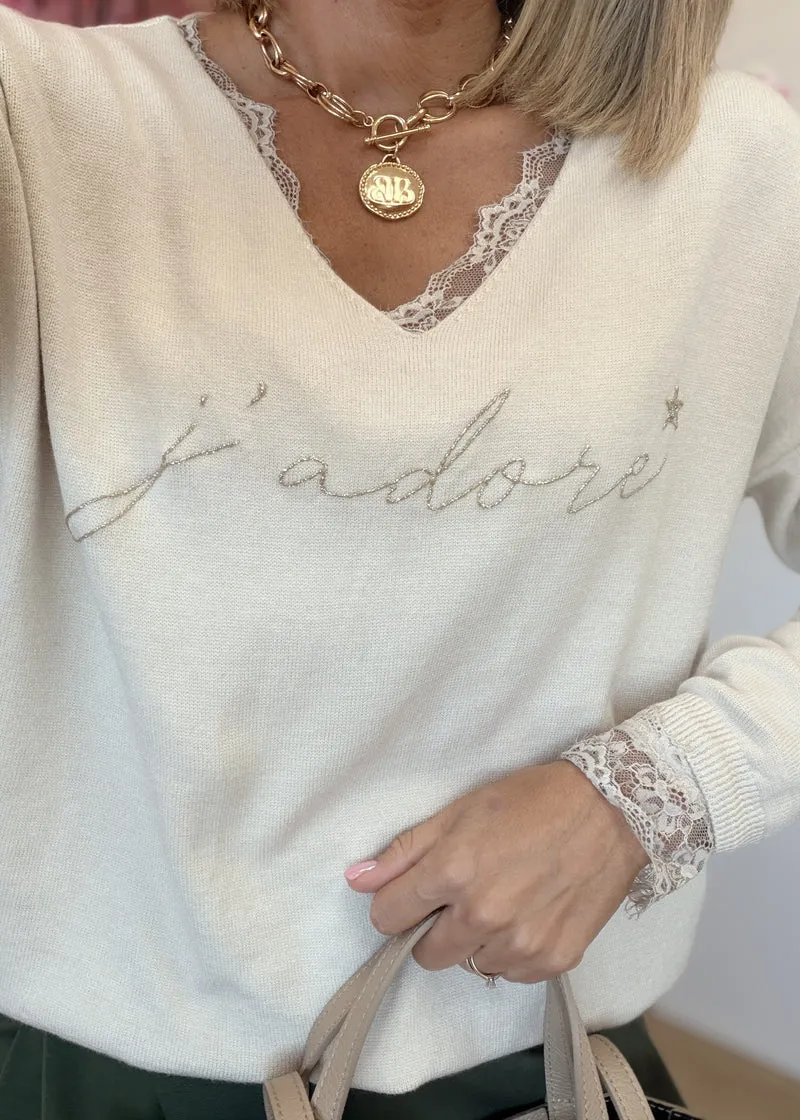 Pull Col V J'adore – Taille Unique