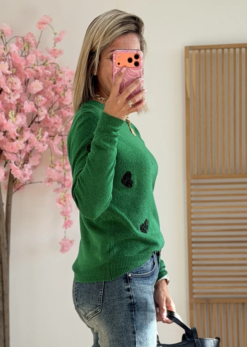 Pull cœur sequins noir