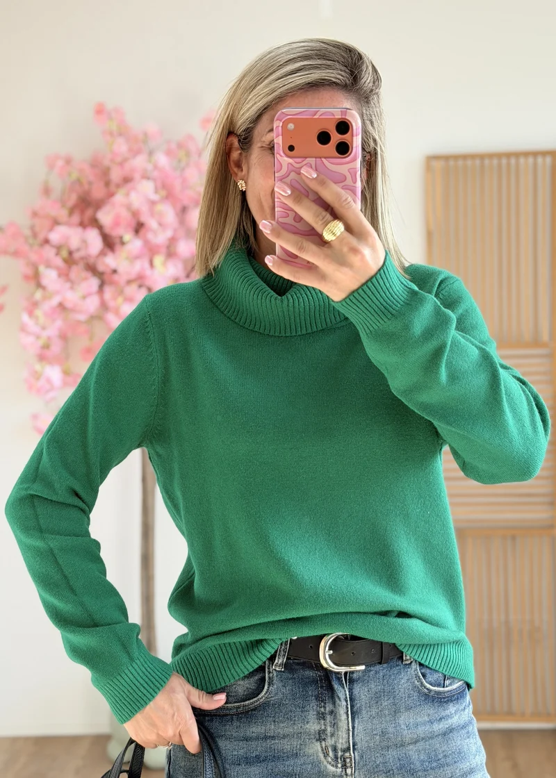 Pull col cheminée vert