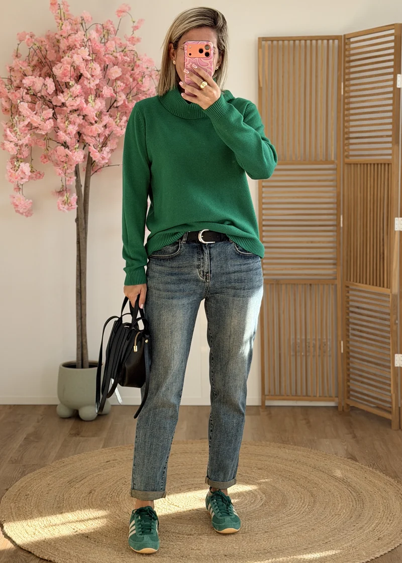 Pull col cheminée vert