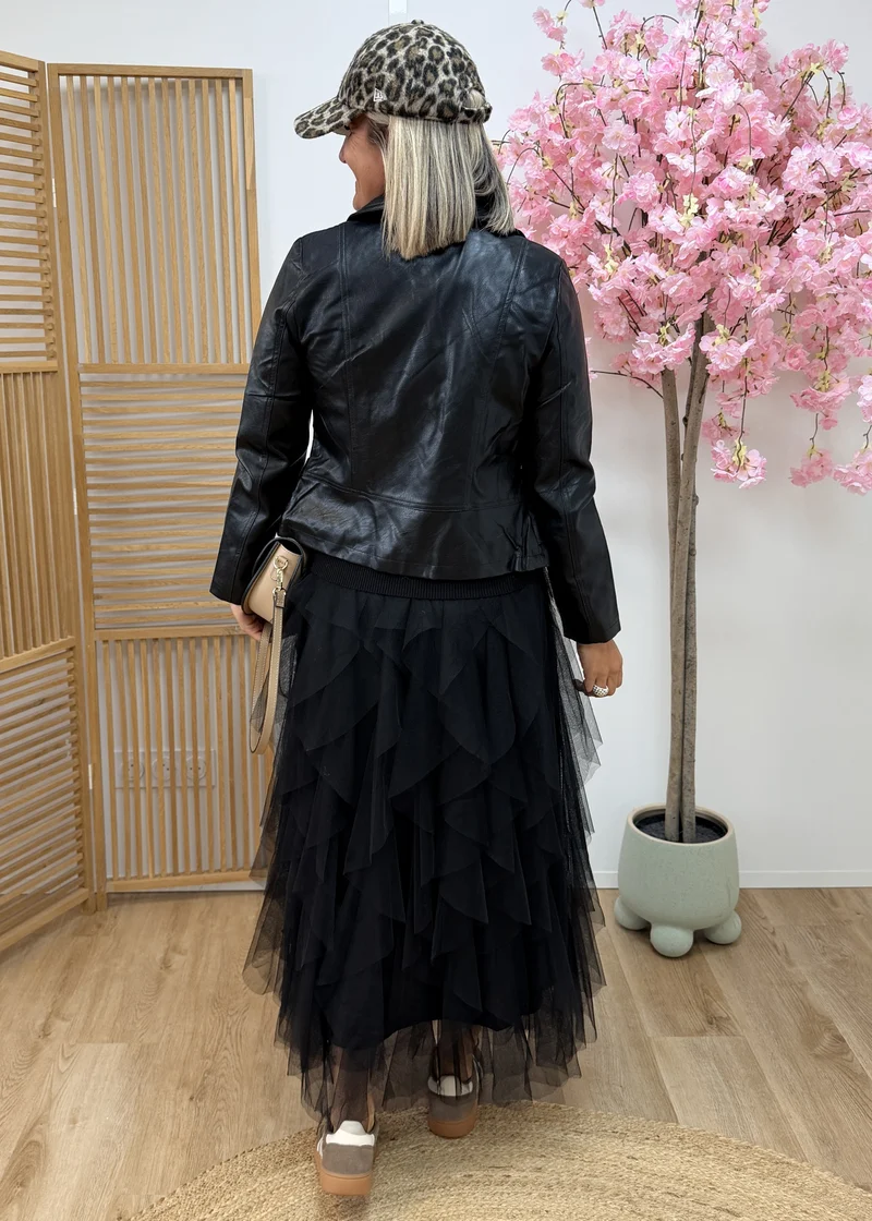 Jupe en tulle doublée à bande dorée