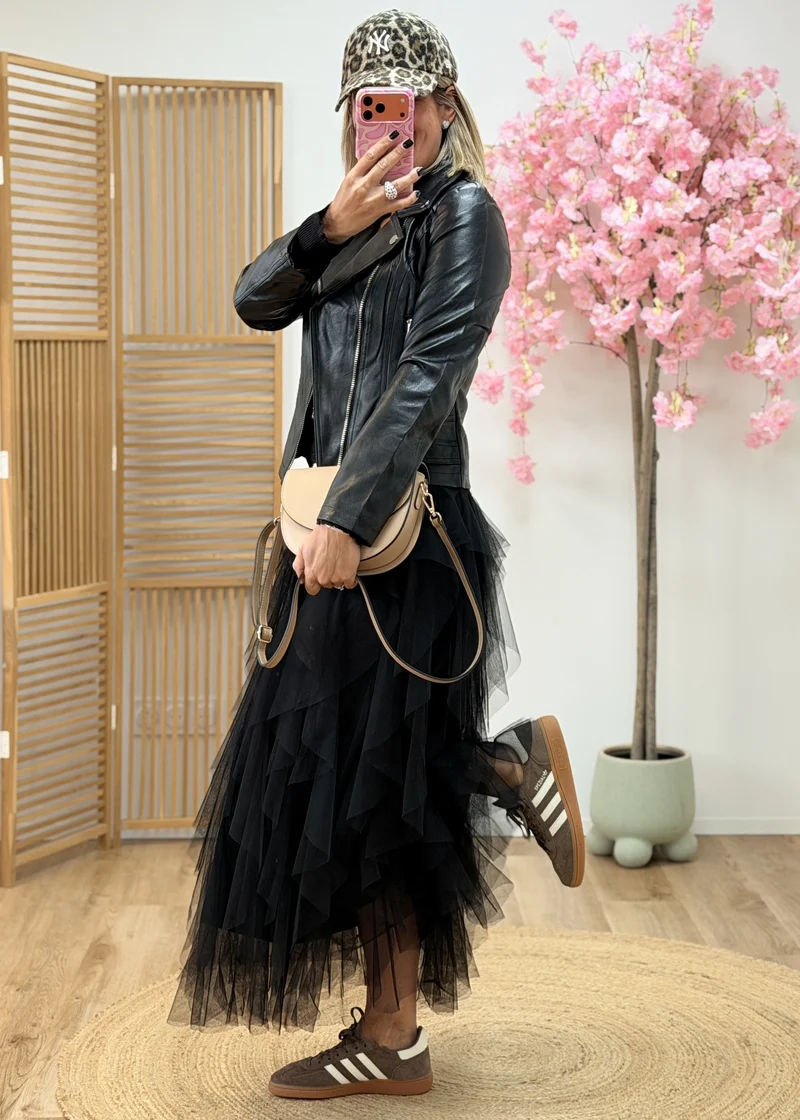 Jupe en tulle doublée à bande dorée